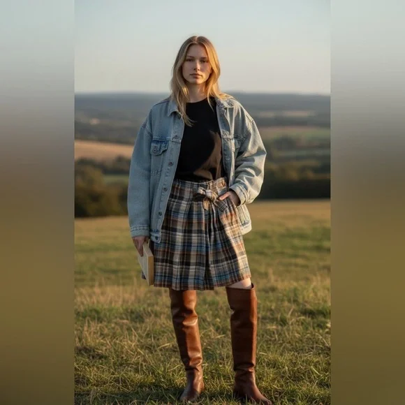 Vintage Y2K Zara Colorful Checkered A-Line midi linen Skirt - Picture 9 of 9